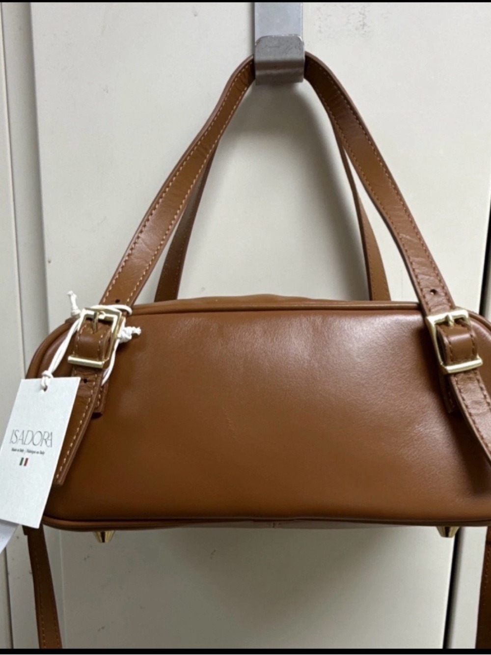Made in ITALY Tan Leather Shoulder/Crossbody Bag with Gold Accents